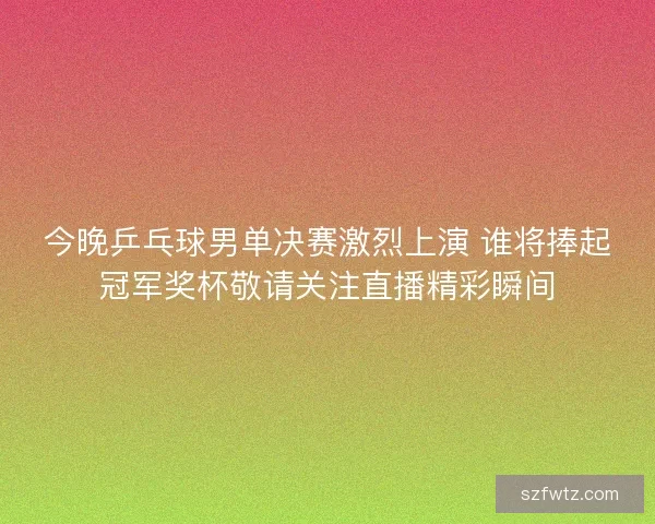 今晚乒乓球男单决赛激烈上演 谁将捧起冠军奖杯敬请关注直播精彩瞬间 今晚乒乓球男单决赛激烈上演 谁将捧起冠军奖杯敬请关注直播精彩瞬间