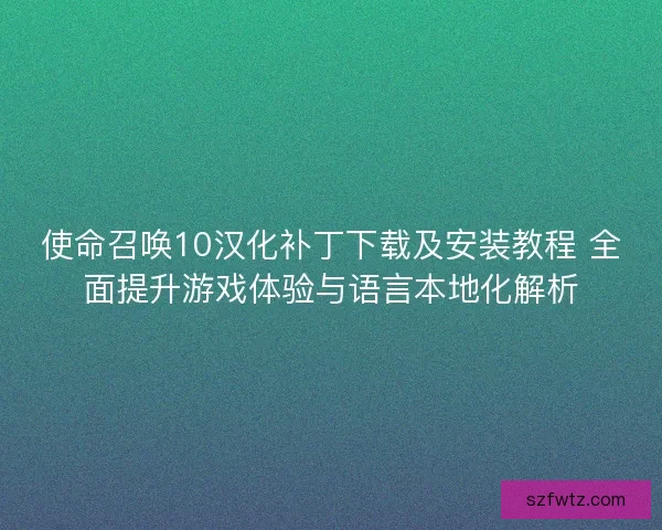 使命召唤10汉化补丁下载及安装教程 全面提升游戏体验与语言本地化解析