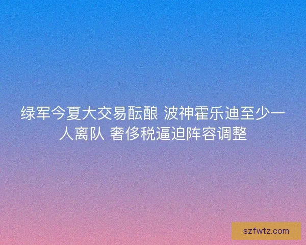 绿军今夏大交易酝酿 波神霍乐迪至少一人离队 奢侈税逼迫阵容调整