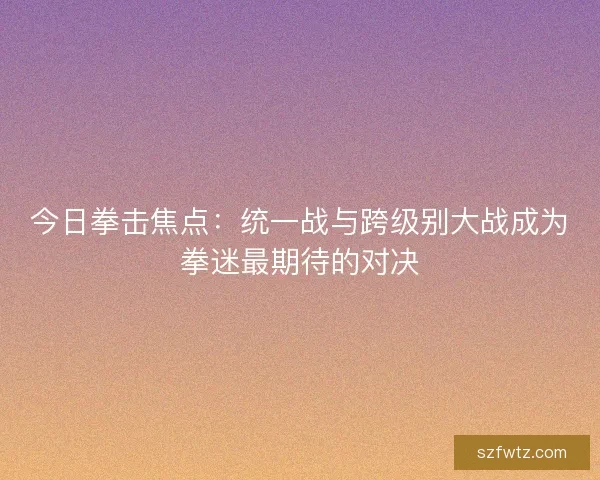 今日拳击焦点：统一战与跨级别大战成为拳迷最期待的对决