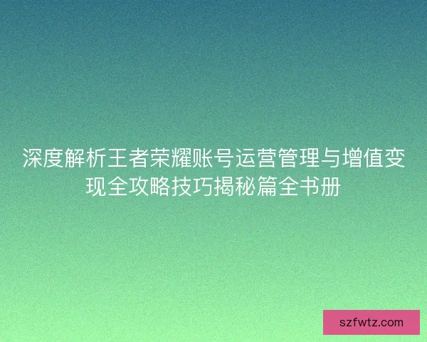 深度解析王者荣耀账号运营管理与增值变现全攻略技巧揭秘篇全书册